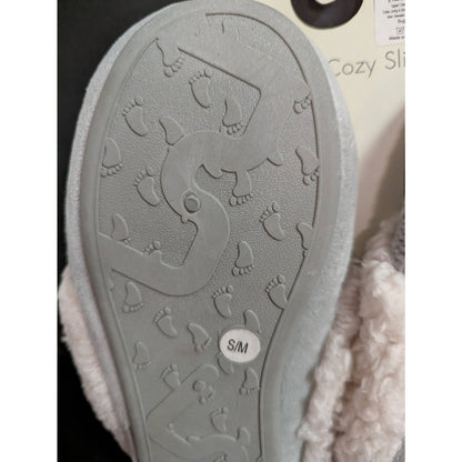 Lemon Cozy Slippers Memory Foam Sherpa Trim Grey Knit Slide NWT Small/MEDIUM