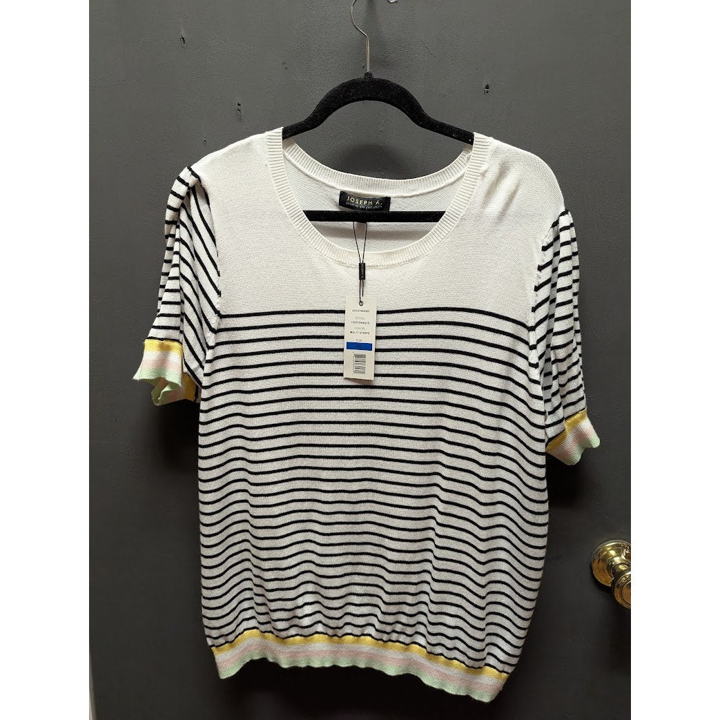 Joseph A. Extra/Large Multi Stripe top Shirt Blue Yellow White XL short sleeve
