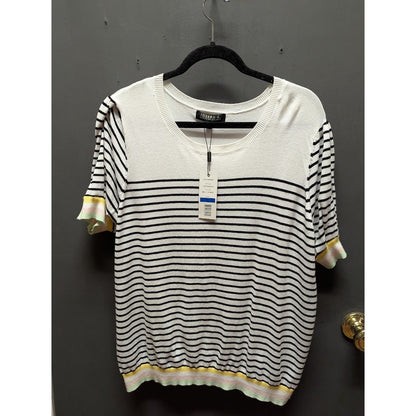Joseph A. Extra/Large Multi Stripe top Shirt Blue Yellow White XL short sleeve