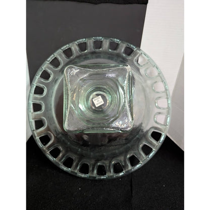 100% Recycled Green Glass Pedestal Compote Made in Spain 16" Wide 5" base VTG