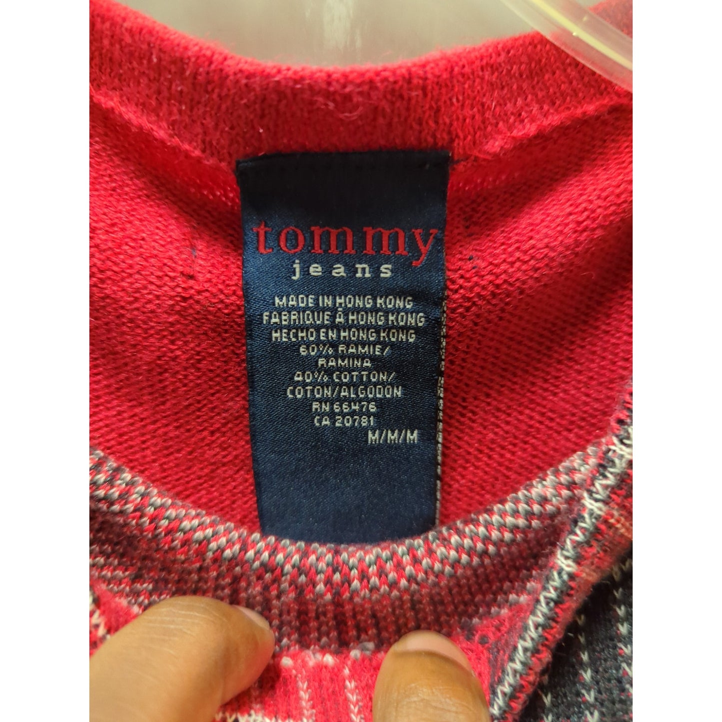 Tommy Jeans Vintage Red Black White Plaid Knit Sweater Vest Medium Sleeveless