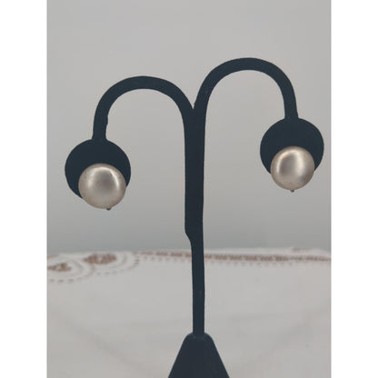 Vintage Mid-Century Silver-Tone Dome Screw Back Earrings Round Minimalist