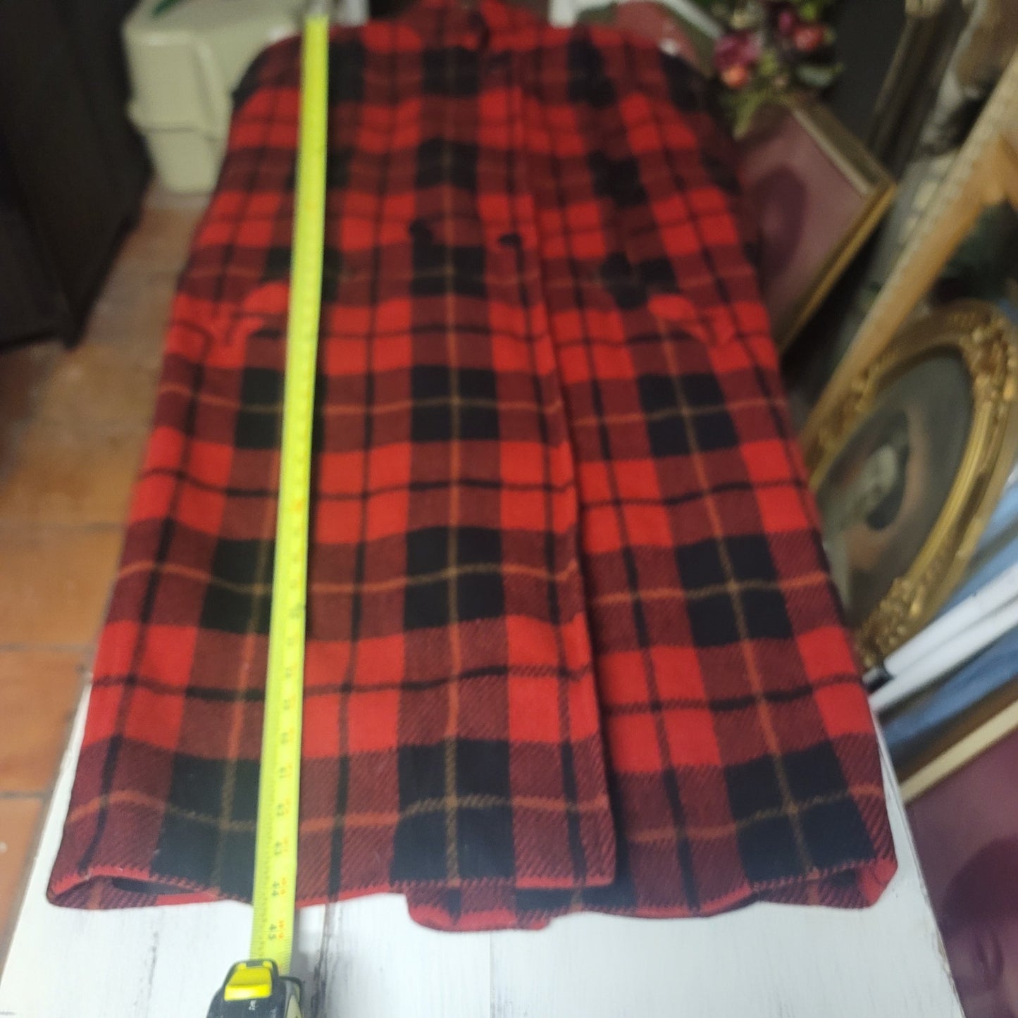Portrait Vintage Red Black Plaid Wool Duster Coat Goth Grunge Academic Large