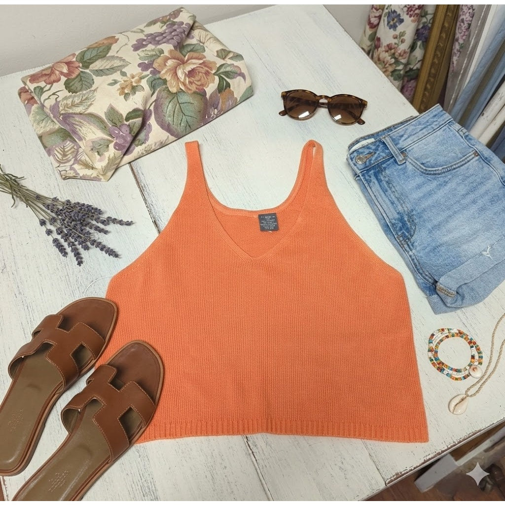 Wet Seal Small Orange Crop Top knit Size Small y2K Summer Layering Boho