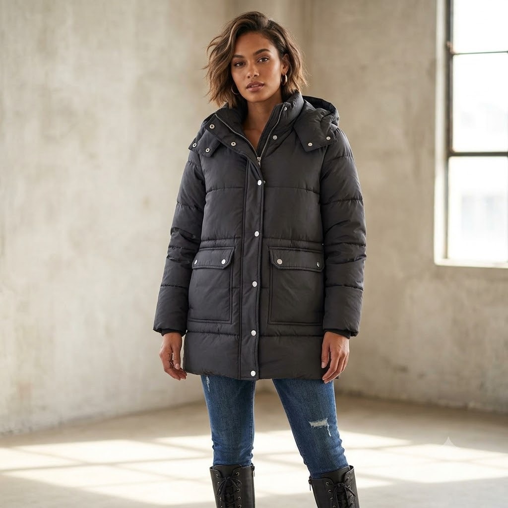 Lucky brand Hooded parka puffer jacket Small Coat Charcoal Black w/ Pockets NEW