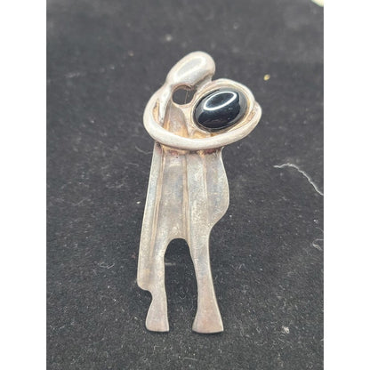 Vintage Modernist Embracing Couple Brooch with Black Onyx  Mid-Century Style