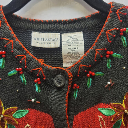 White Stag Womens Size 16W Christmas Cardinal Long Sleeve Sweater button up