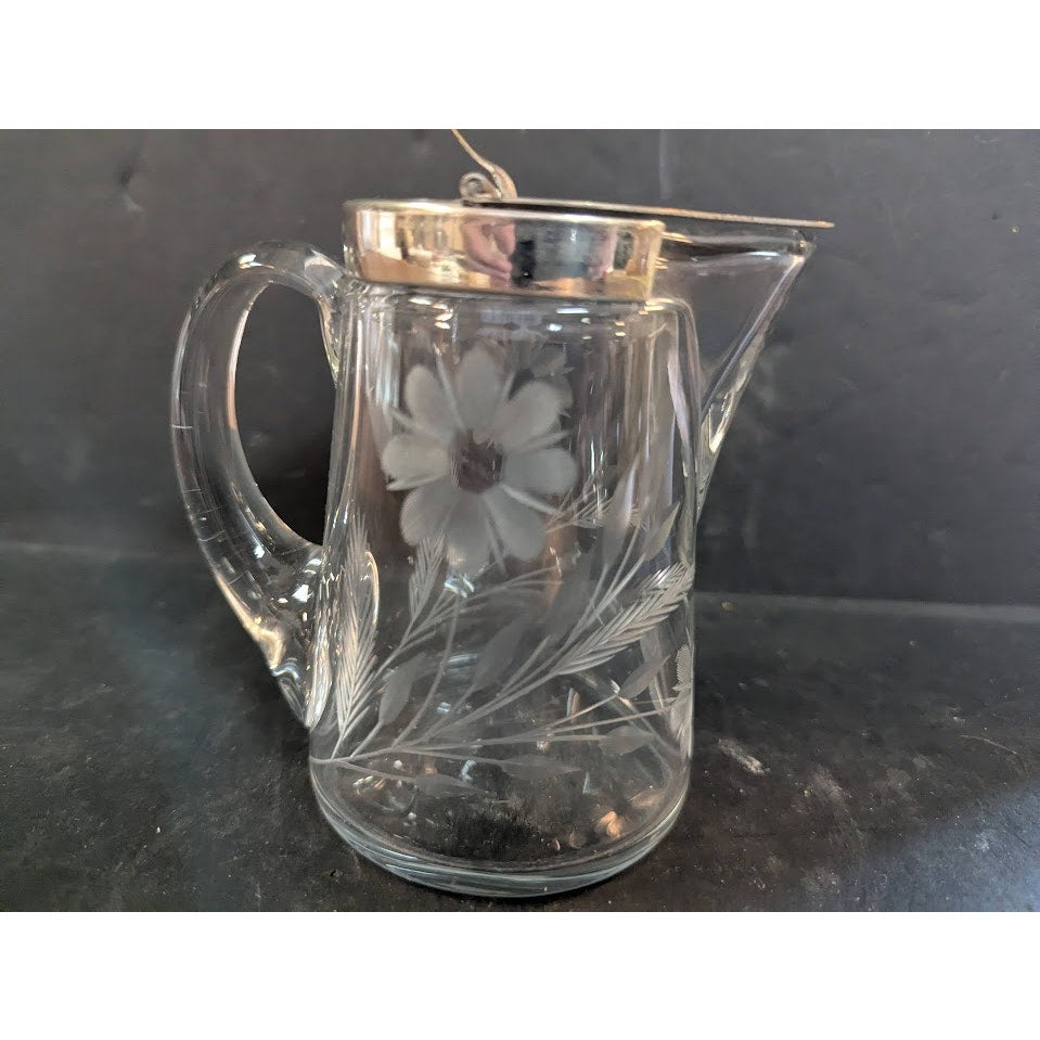 Vintage 4.5" FLORAL CUT GLASS SYRUP PITCHER CREAMER BY HEISEY