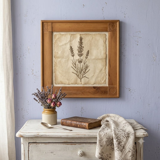 Vintage Wood Picture Frame Heart Etched Corner Accents French Country Chic