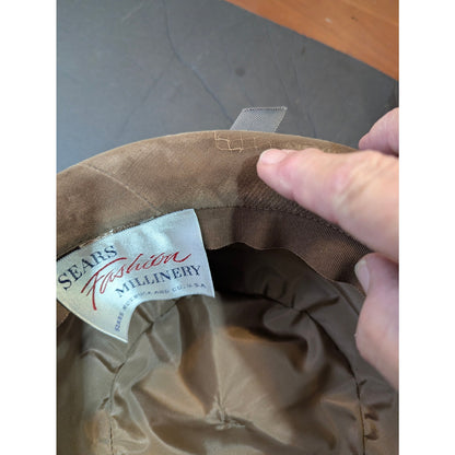 Vintage 50s Sears Fashion Millinery Feather cloche Hat Brown Orange Mid-Century