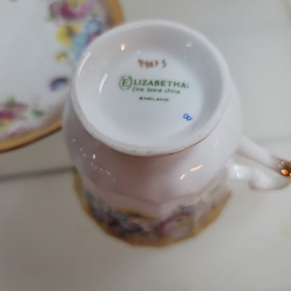 Vintage Elizabethan England Fine bone china Floral Tea Cup and Saucer gold pansy