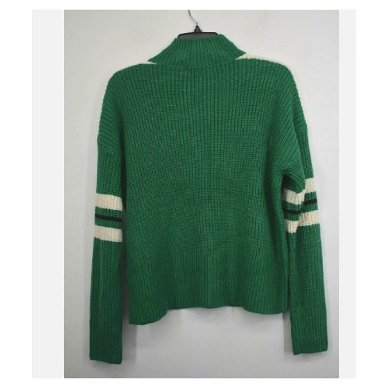 Sanctuary Green White Blue mock neck Long-Sleeve Pullover Top Sweater XS new
