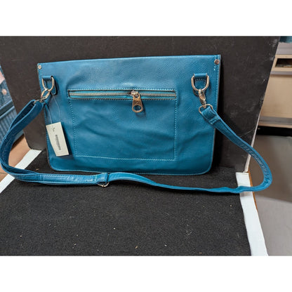 Vegan Faux Pebbled Leather BLUE TEAL bag Clutch shoulder Purse Front zip pockets