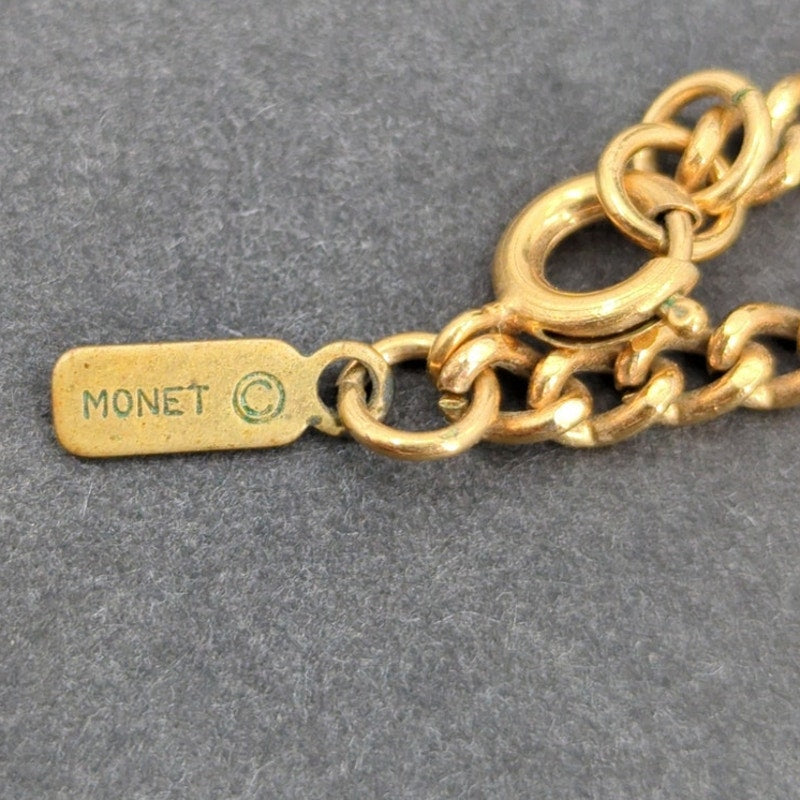 Fashion Vintage Monet Triple-Strand Gold-Tone Link Necklace with Ring Motifs