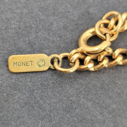 Fashion Vintage Monet Triple-Strand Gold-Tone Link Necklace with Ring Motifs
