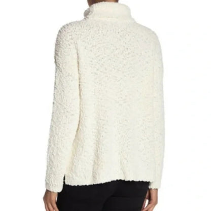 Bobeau Pullover Boucle Popcorn Cowl Neck Sweater Sz LARGE in Winter White NWT