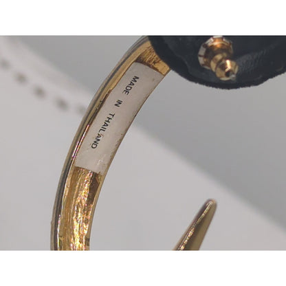Vintage Black and Gold Curved Hoop Post Earrings Retro Crescent Chic