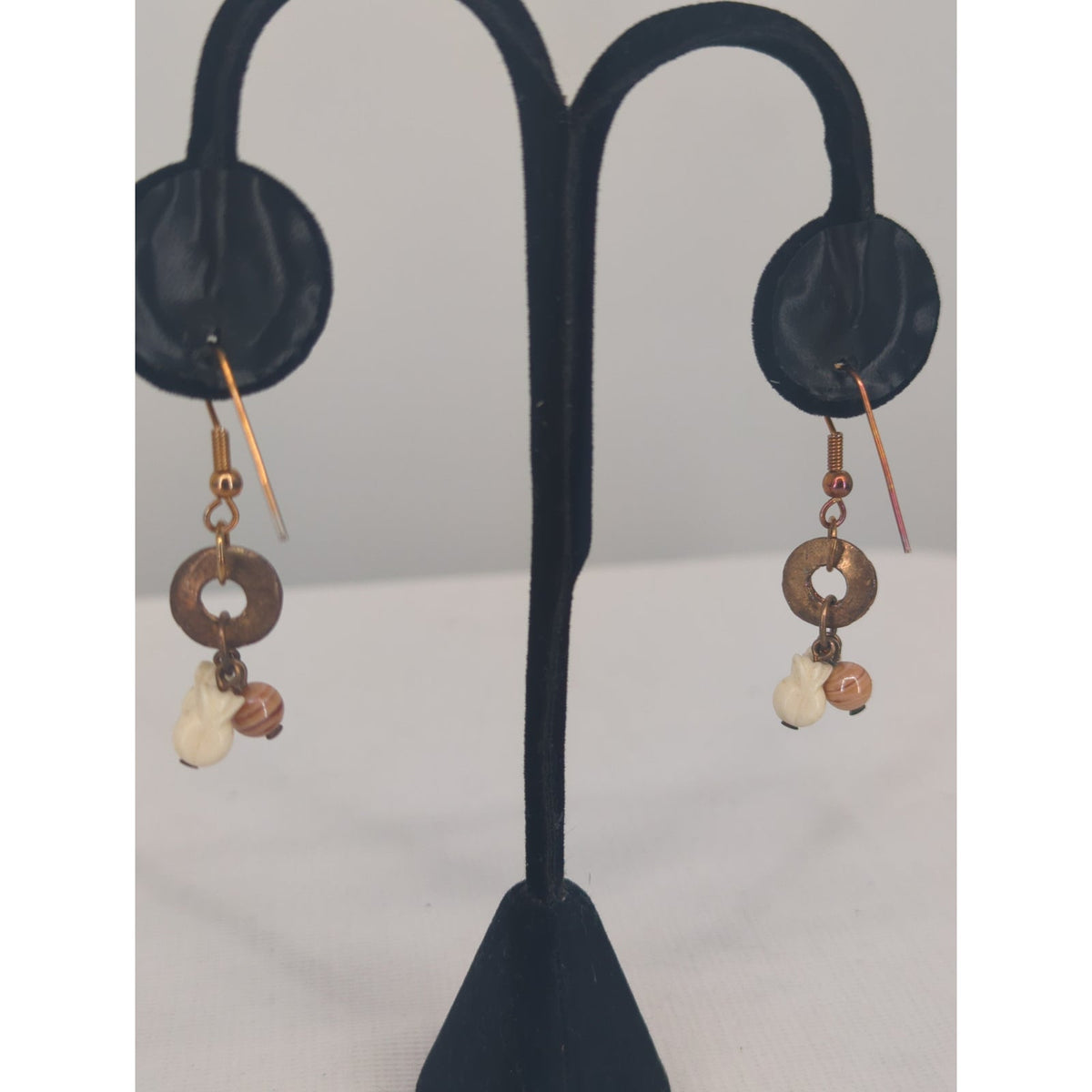 Boho Copper & Brass Charm Dangle Earrings Statement Natural Stone Beads