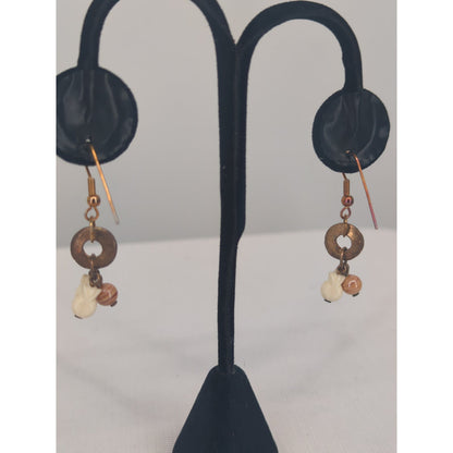 Boho Copper & Brass Charm Dangle Earrings Statement Natural Stone Beads