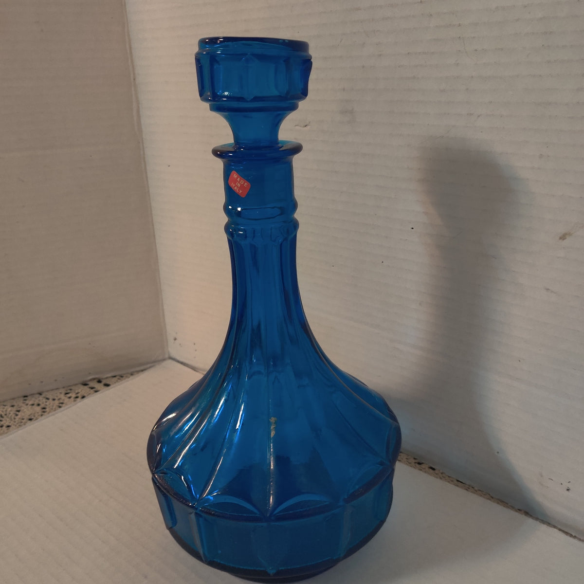 Vintage Empoli Cobalt Blue Glass Decanter with Stopper, Made in Italy Optic