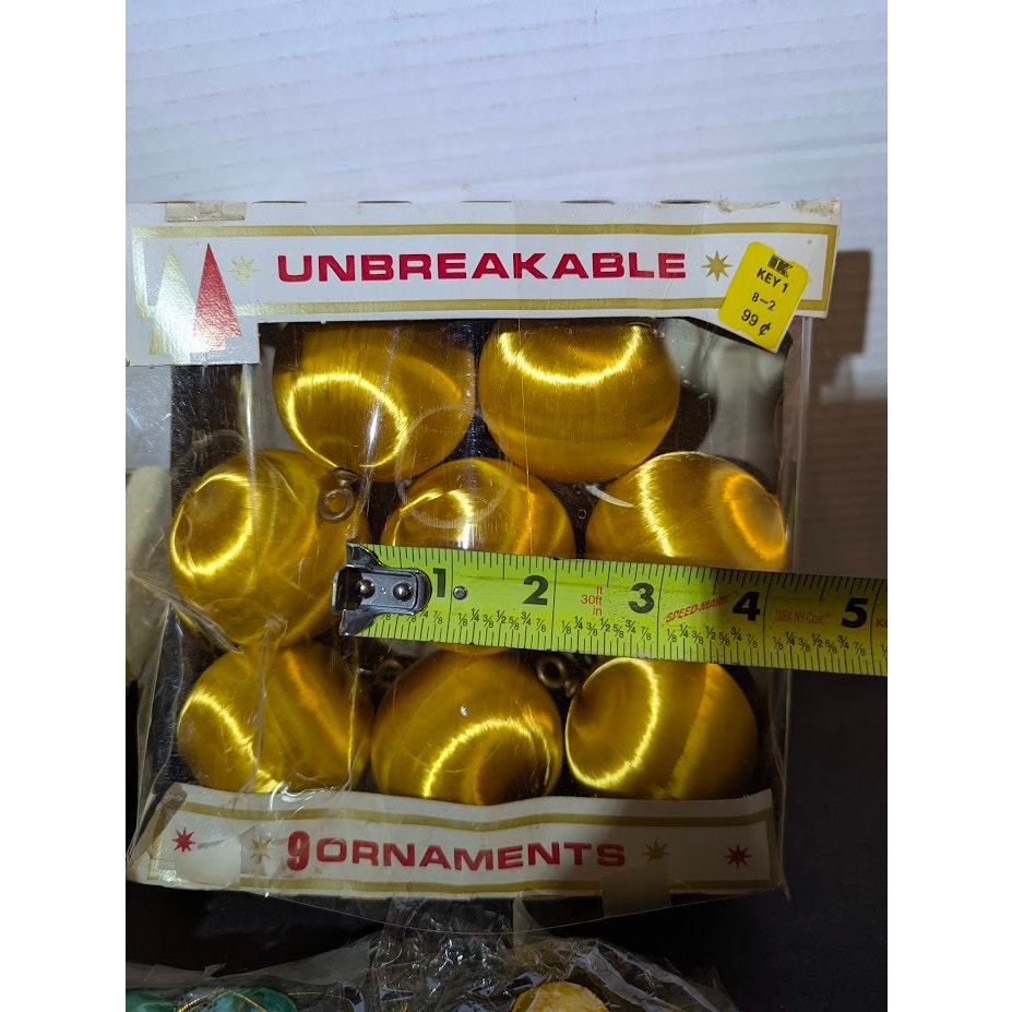 holiday lot of  68 spun nylon ornamets mini green gold 2" and 1"