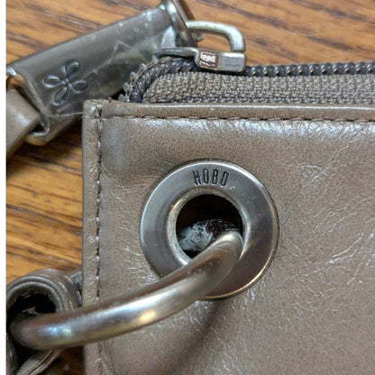 Vintage Hobo International Taupe Leather Grommet Wristlet Clutch Wallet