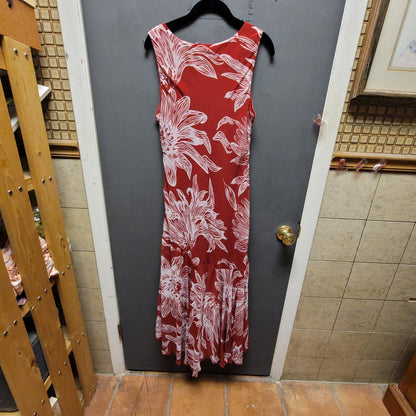 Midnight Velvet 90s Large Sleeveless floral red white maxi dress travel holiday