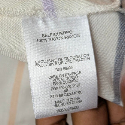 Copper Key Striped Camp Collar Blouse Women XS Ivory Multicolor Short Sleeve Top