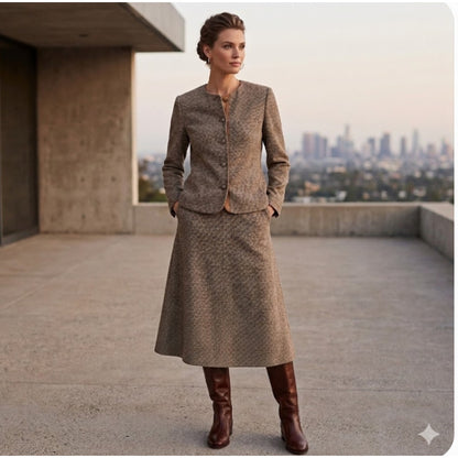 Vintage 2 Pc. SET  lined Tweed Skirt w/ pockets Suit Button Front Jacket A-Line