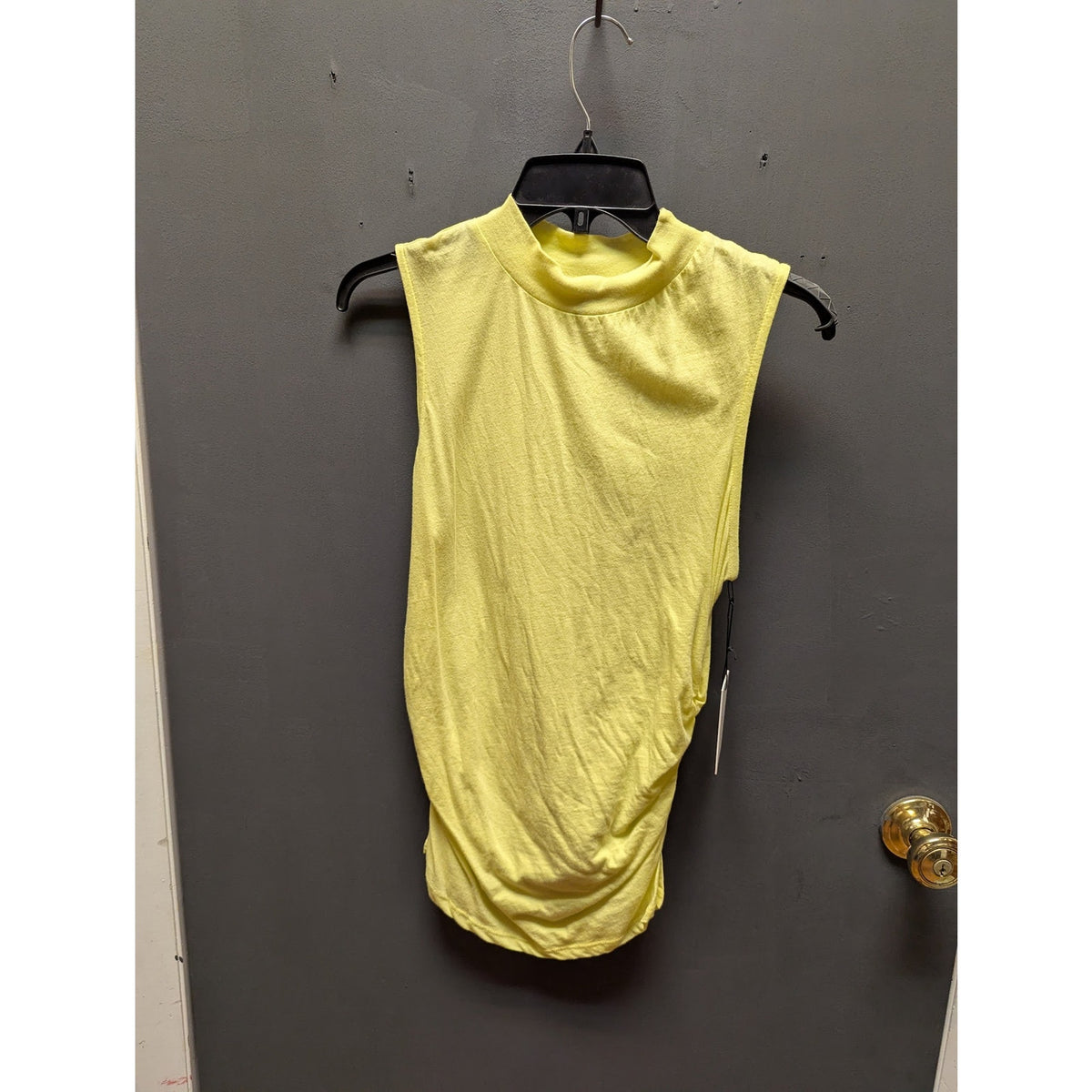 Something Navy Size Medium Yellow tank ruched sides Mock Neck Cotton shirt Top