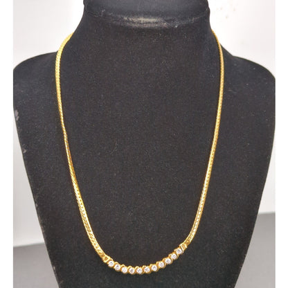 Vintage Fashion Necklace gold tone with curved crystal bar