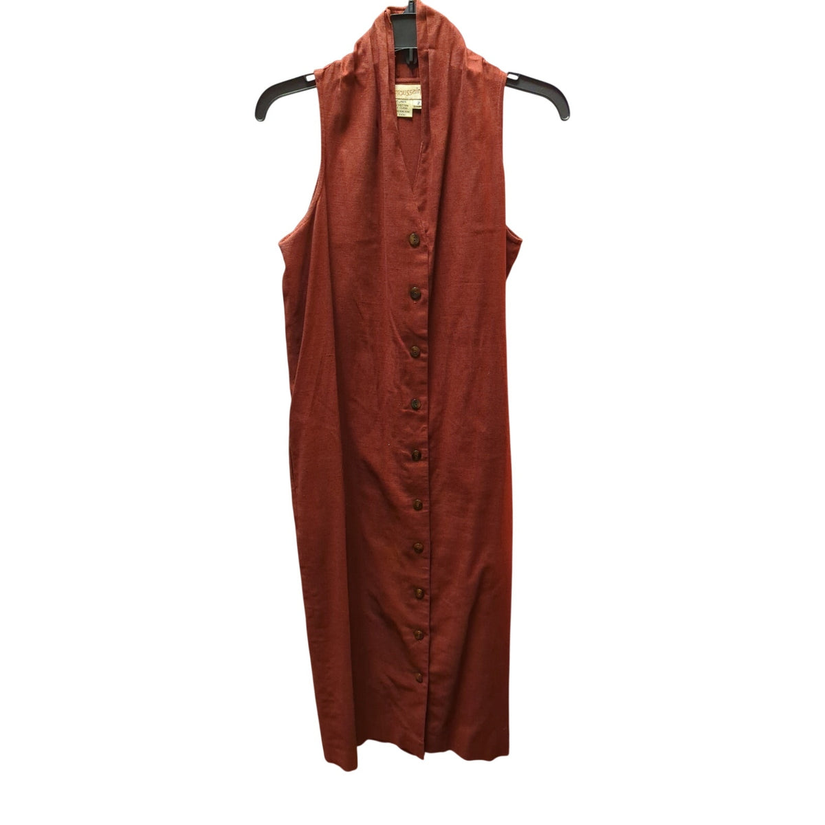 Vintage Alain Toussaint Linen Blend Midi Vest Dress Rust Gathered Neck Casual 2