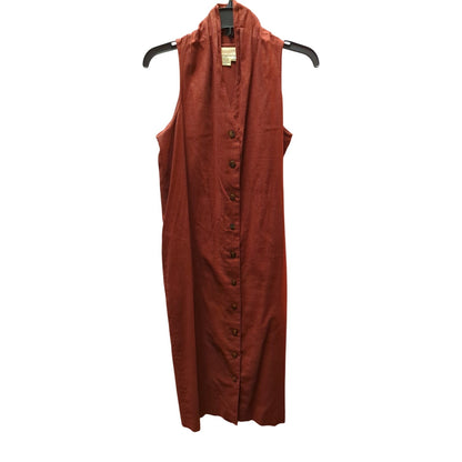 Vintage Alain Toussaint Linen Blend Midi Vest Dress Rust Gathered Neck Casual 2