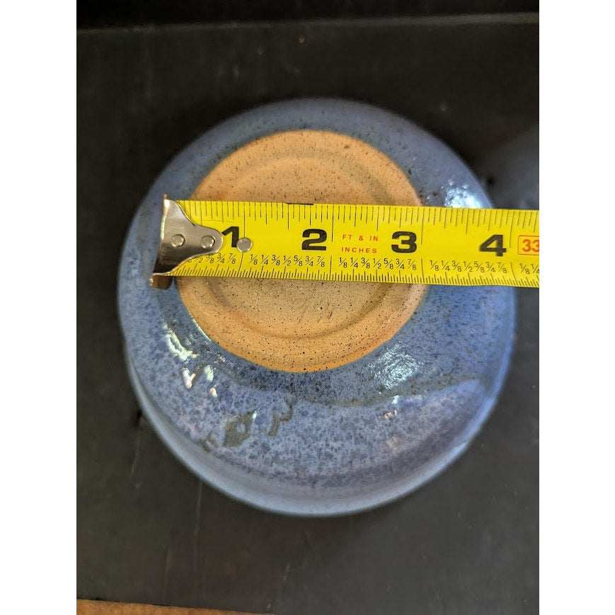 Vintage Blue art pottery bowl drip glaze 3.5" tall stoneware Signed