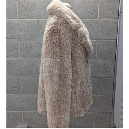 Kensie Nude Beige Teddy Curly Reversible Coat Size Medium NEW 3 snaps Urban