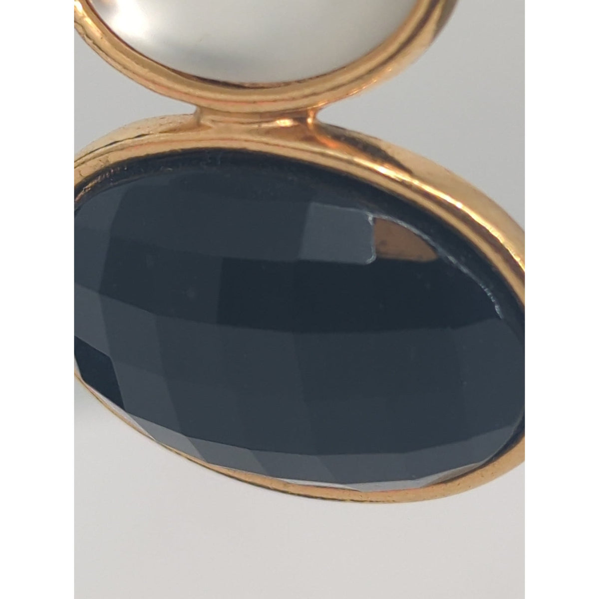 Vintage Double Drop Oval Earrings Black Faceted Resin Gold-Tone Glamour