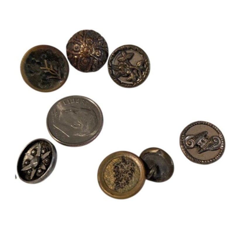 LOT A of 10 Antique Vintage Victorian Brass Mixed Materials Buttons ESTATE FIND