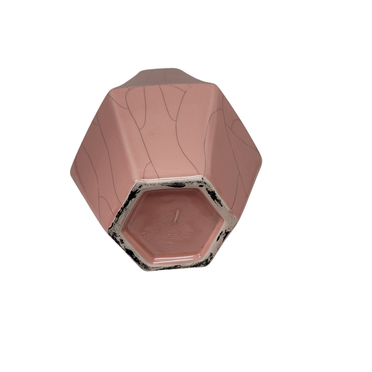 Vintage Crackle Pink Vase Hexagonal Gray Vein Porcelain Ceramic Tapered six Side