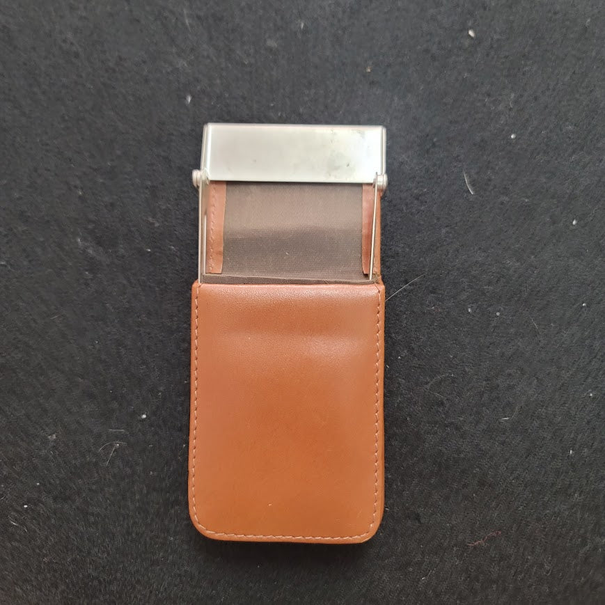 Vintage 60s Massimo Dutti Travel Case Empty Camel leather Vanity Nail Flip Top