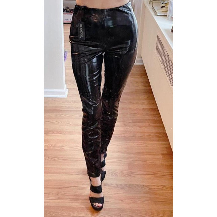 BlankNYC Size 25 Faux Vegan Leather Black pants Leggins back slit bodycon shiny