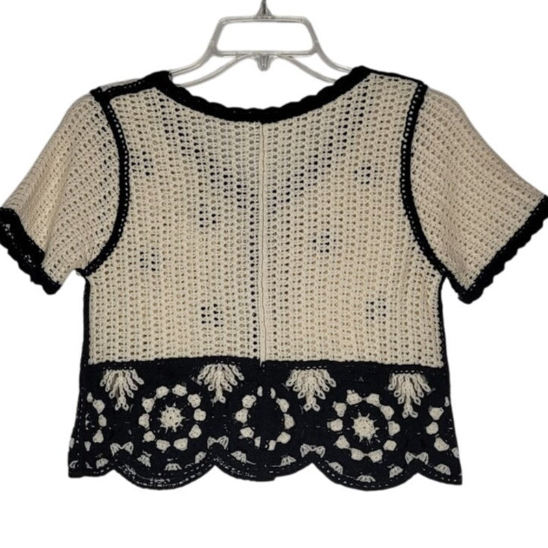 Crochet Knit Vest Floral Sleeveless Cardigan Retro V-Neck Button Down Crop Top