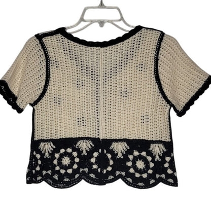 Crochet Knit Vest Floral Sleeveless Cardigan Retro V-Neck Button Down Crop Top
