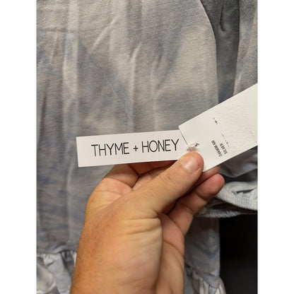 Thyme Honey dye dye bouse ruffle peplum 3/4 sleeve silver blue Size Small
