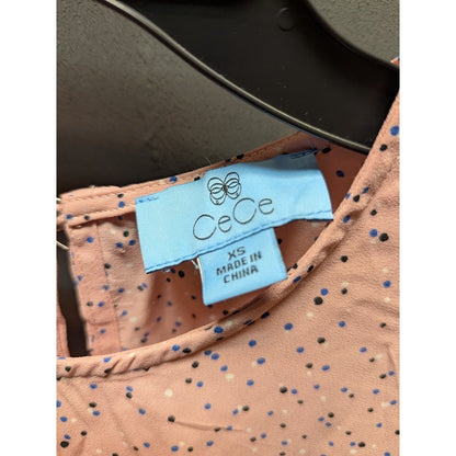 CeCe Mountain Rose Polka Dot Tie-Sleeve Blouse Size XS NEW