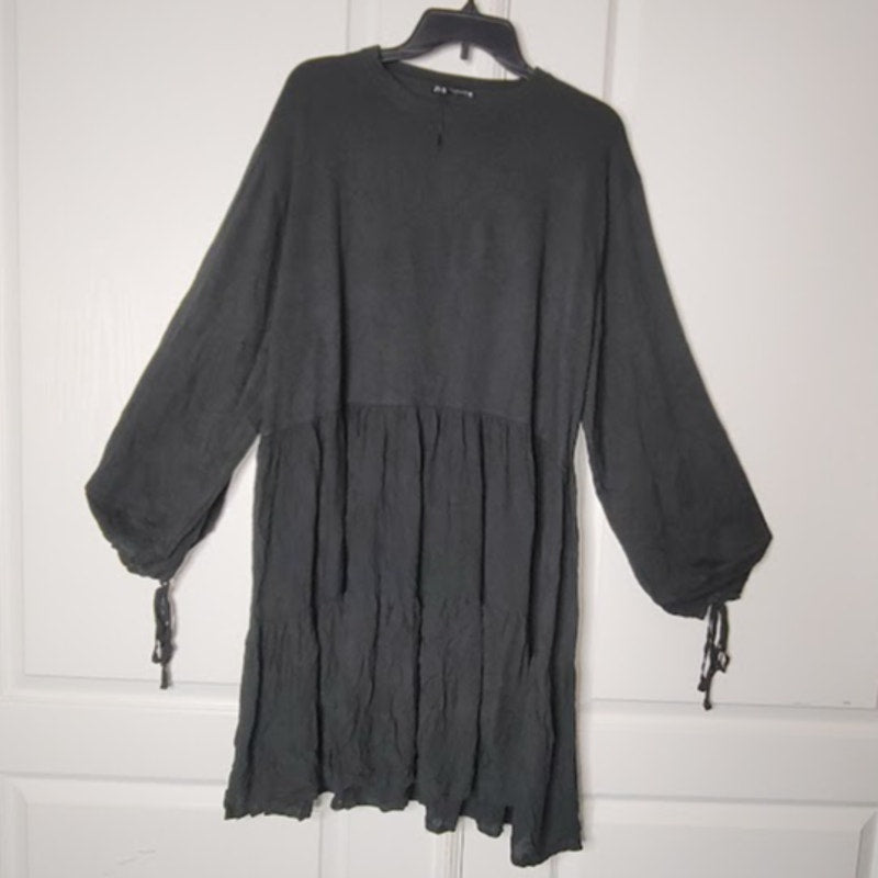Zara Black Babydoll Tiered Long Sleeved Dress Size Large
