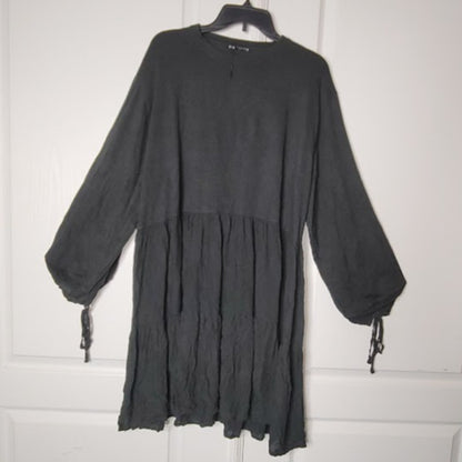 Zara Black Babydoll Tiered Long Sleeved Dress Size Large