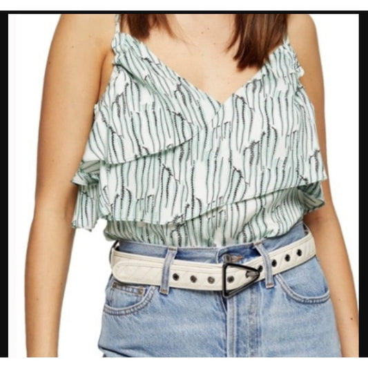 NEW Topshop Blouse green white Idol Ruffle Tank Size 6 Small Sleeveless top