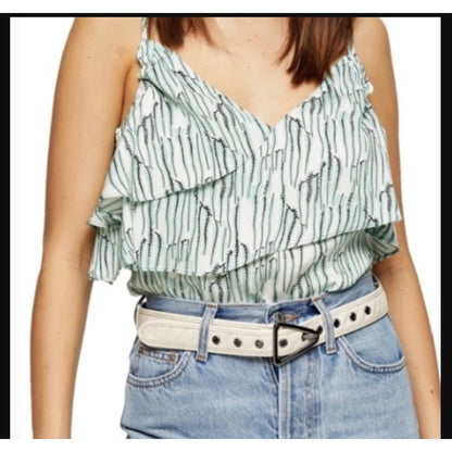 NEW Topshop Blouse green white Idol Ruffle Tank Size 6 Small Sleeveless top