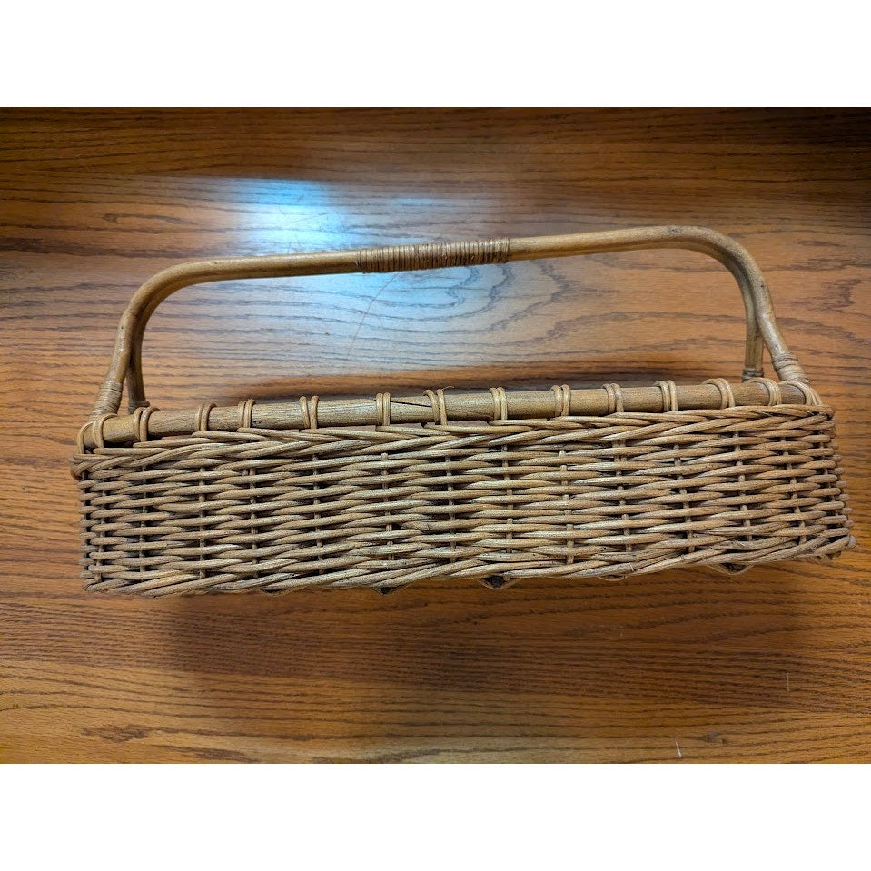 Vintage 21" French Style willow Gathering Basket Rattan Picnic Market Handl Trug