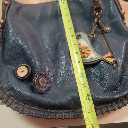 New Boho Whipstitch Chala Crossbody Bag Blue Vegan Leather Bird Charm Messenger